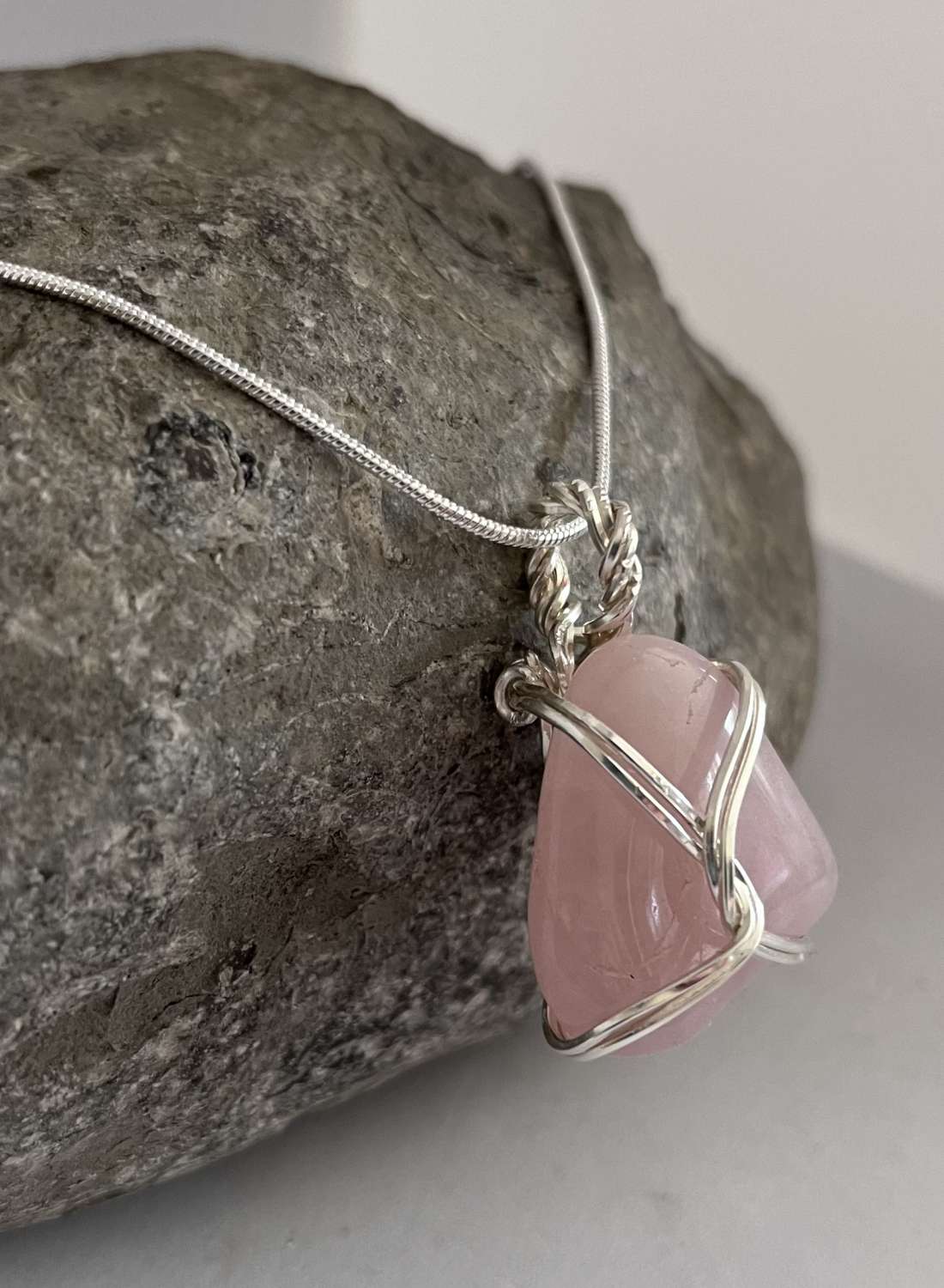 Rose Quartz Wrapped Pendant Necklace Rose Quartz Wrapped Pendant Necklace
