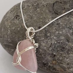 Rose Quartz Wrapped Pendant Necklace 3 Rose Quartz Wrapped Pendant Necklace 3