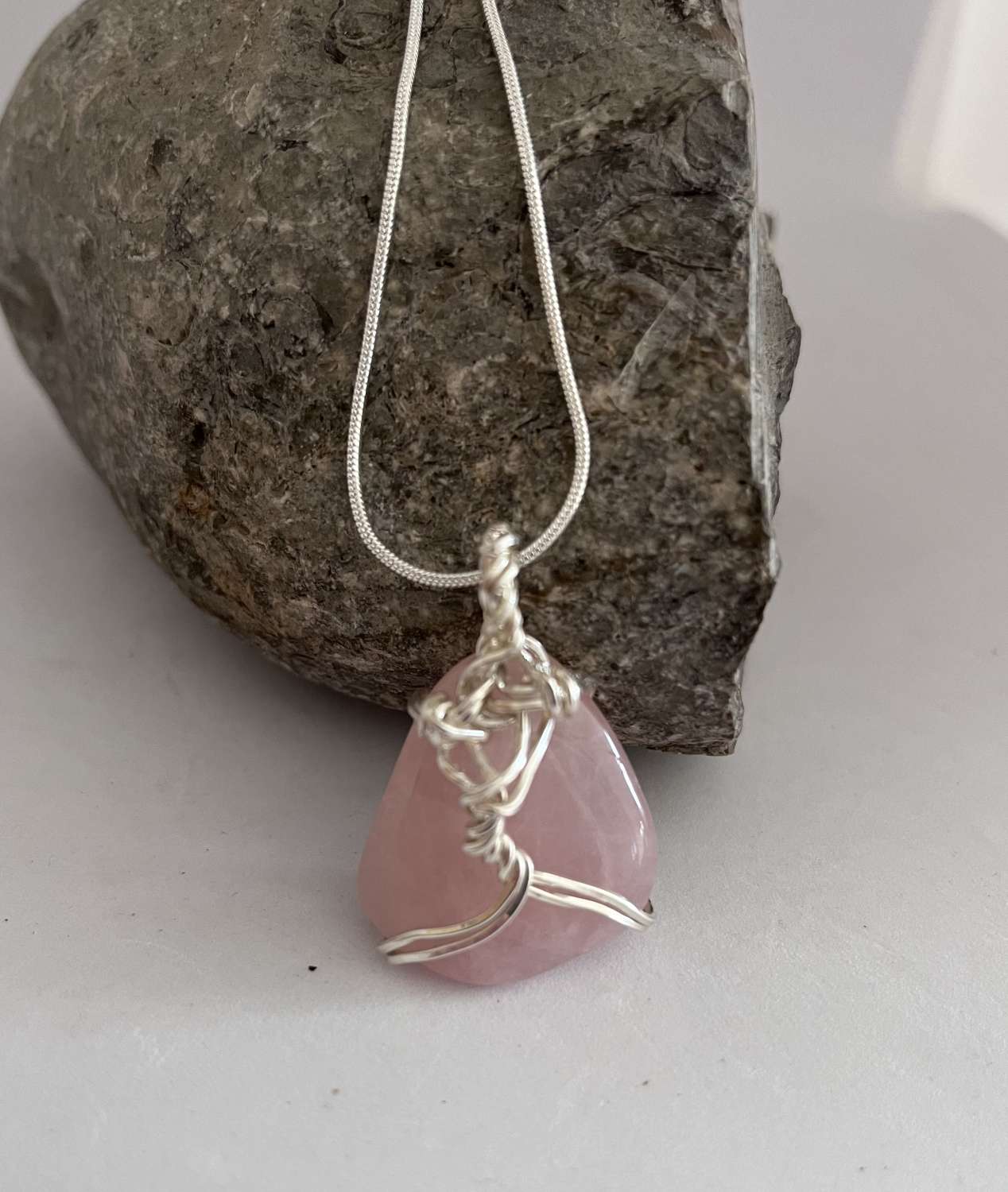 Rose Quartz Wrapped Pendant Necklace Rose Quartz Wrapped Pendant Necklace