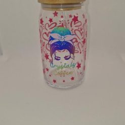 Personalised Glass cup with bamboo lid and straw