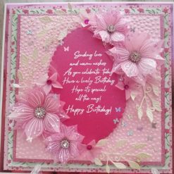 Luxury Handmade Birthday - Pink floral birthday card with oval sentiment panel & blush pink flower sprays
