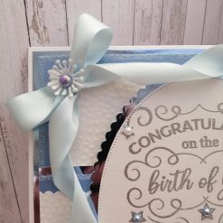 Luxury Handmade New Baby - Congratulations on the birth of your Baby Boy - Oval sentiment to centre with embossed background and pretty pale blue bow & ribbon 3 Luxury Handmade New Baby - Congratulations on the birth of your Baby Boy - Oval sentiment to centre with embossed background and pretty pale blue bow & ribbon 3