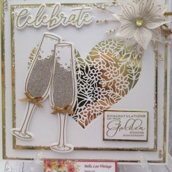 Luxury Handmade Card - Congratulations on Your Golden Wedding Anniversary - Lace heart & glittery flutes