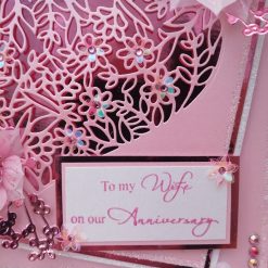 Luxury Handmade Card - Sent with Love - To My Wife on Our Anniversary - Pink Lace heart & vellum flowers 3 Luxury Handmade Card - Sent with Love - To My Wife on Our Anniversary - Pink Lace heart & vellum flowers 4
