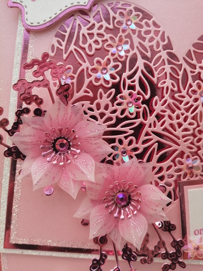 Luxury Handmade Card - Sent with Love - To My Wife on Our Anniversary - Pink Lace heart & vellum flowers Luxury Handmade Card - Sent with Love - To My Wife on Our Anniversary - Pink Lace heart & vellum flowers