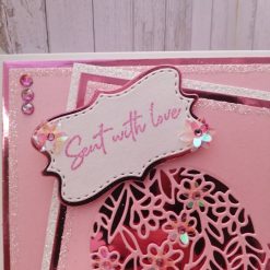 Luxury Handmade Card - Sent with Love - To My Wife on Our Anniversary - Pink Lace heart & vellum flowers 1 Luxury Handmade Card - Sent with Love - To My Wife on Our Anniversary - Pink Lace heart & vellum flowers 2