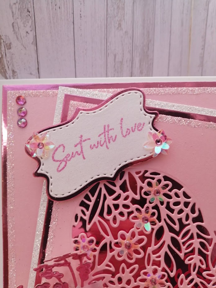 Luxury Handmade Card - Sent with Love - To My Wife on Our Anniversary - Pink Lace heart & vellum flowers Luxury Handmade Card - Sent with Love - To My Wife on Our Anniversary - Pink Lace heart & vellum flowers