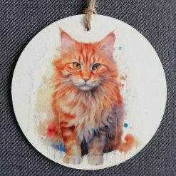 Wooden Hanging Decoration.  Cat