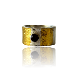 Sterling Silver Ring With Gold Leaf And Garnet