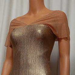 Metallic Silver or Gold maxi Dress with glitter mesh shoulder