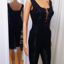 Elastic, metallic glitter half-long jumpsuit with corset