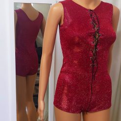 Elastic, metallic glitter romper with corset