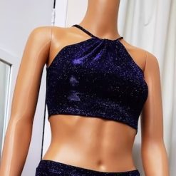 Elastic Metallic Glitter High neck, shoulderless crop top