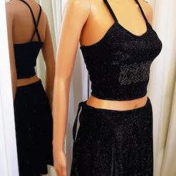 Carmen - elastic, metallic glitter embroidered crop top & overlapping skirt set