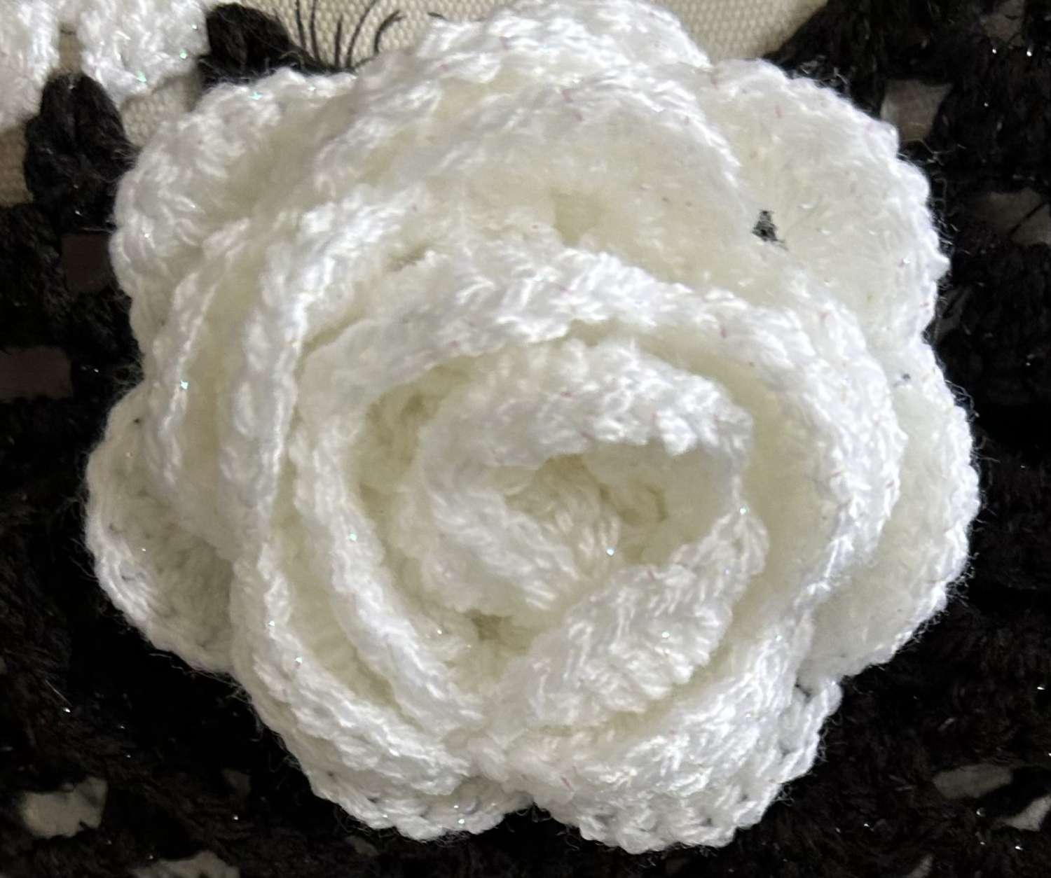 Crochet Black & White Shawl With Crochet Rose Crochet Black & White Shawl With Crochet Rose