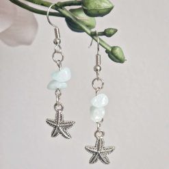 A Beautiful Pair of Blue Opal Gemstone and Silver Starfish Dangle Earrings 1 A Beautiful Pair of Blue Opal Gemstone and Silver Starfish Dangle Earrings 1