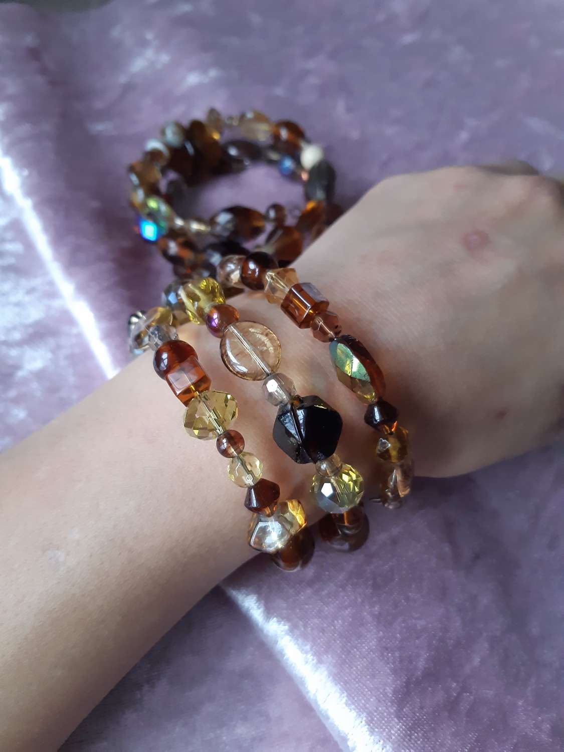 3 tier brown (7) 3 tier brown beaded memory wire cuff bracelet 3