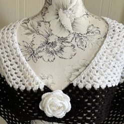 Crochet Black & White Shawl With Crochet Rose