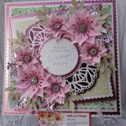 Luxury Handmade Birthday - Pink & Green, with mandala centre piece, sentiment and spray of flowers with diamante centres