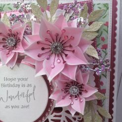 Luxury Handmade Birthday - Pink & Green, with mandala centre piece, sentiment and spray of flowers with diamante centres 3