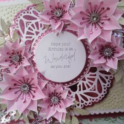 Luxury Handmade Birthday - Pink & Green, with mandala centre piece, sentiment and spray of flowers with diamante centres 1