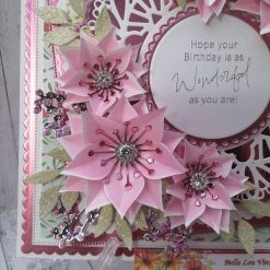 Luxury Handmade Birthday - Pink & Green, with mandala centre piece, sentiment and spray of flowers with diamante centres 4