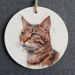 Wooden Hanging Decoration.  Cat