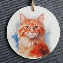 Wooden Hanging Decoration.  Cat