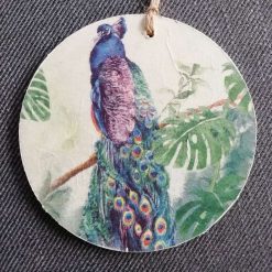 Wooden Hanging Decoration.  Peacock