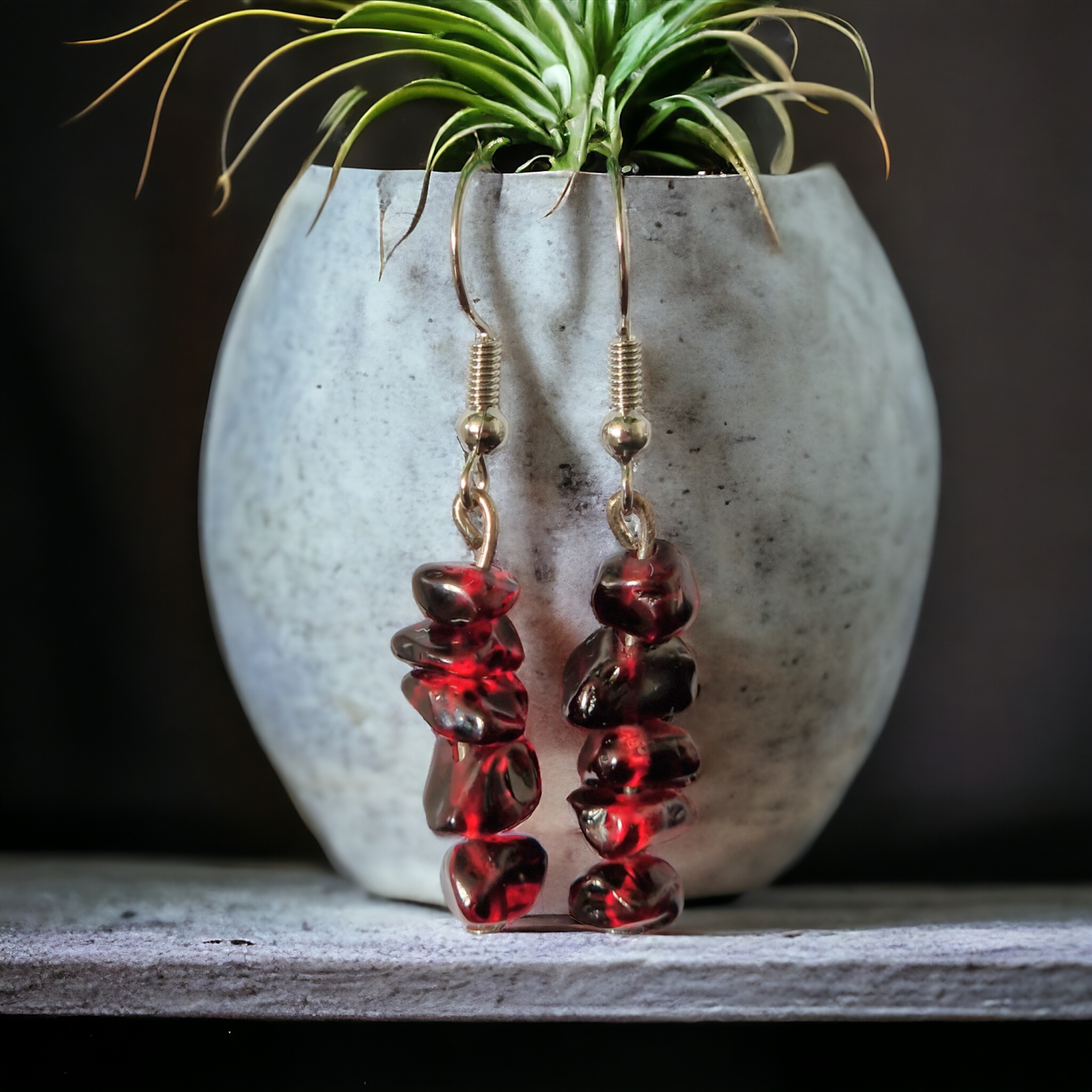 A Beautiful Pair of Almandine Garnet Dangle Silver Hook Earrings A Beautiful Pair of Almandine Garnet Dangle Silver Hook Earrings