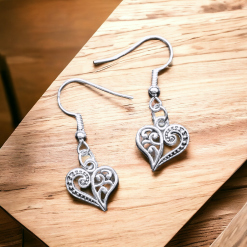A Beautiful Pair of Silver Heart Drop Earrings 2