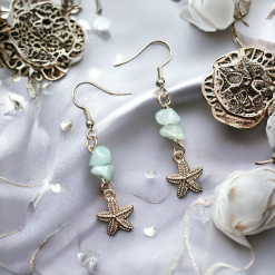 A Beautiful Pair of Blue Opal Gemstone and Silver Starfish Dangle Earrings