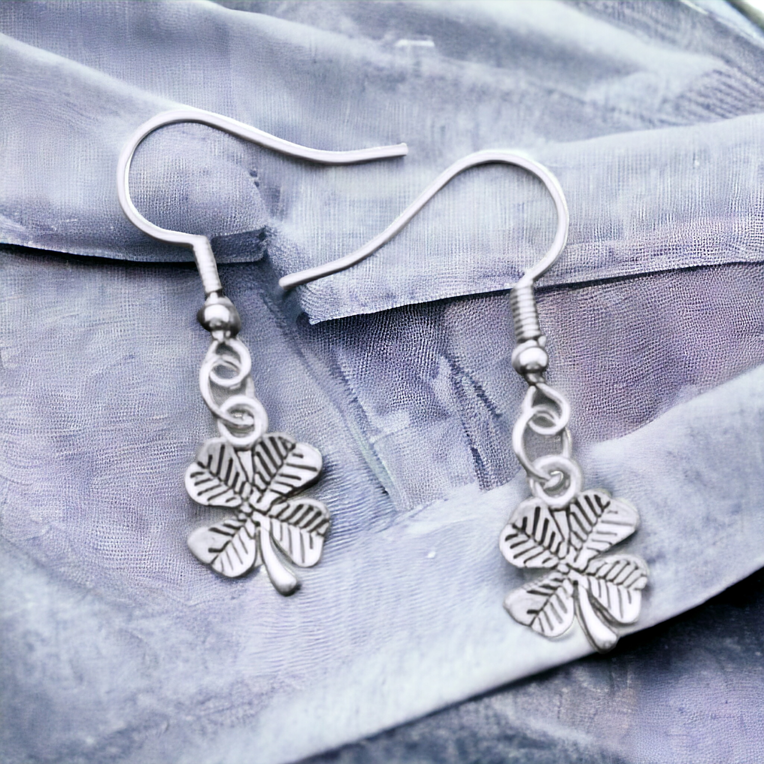 A Beautiful Pair of Silver Four Leaf Clover Drop Earrings A Beautiful Pair of Silver Four Leaf Clover Drop Earrings