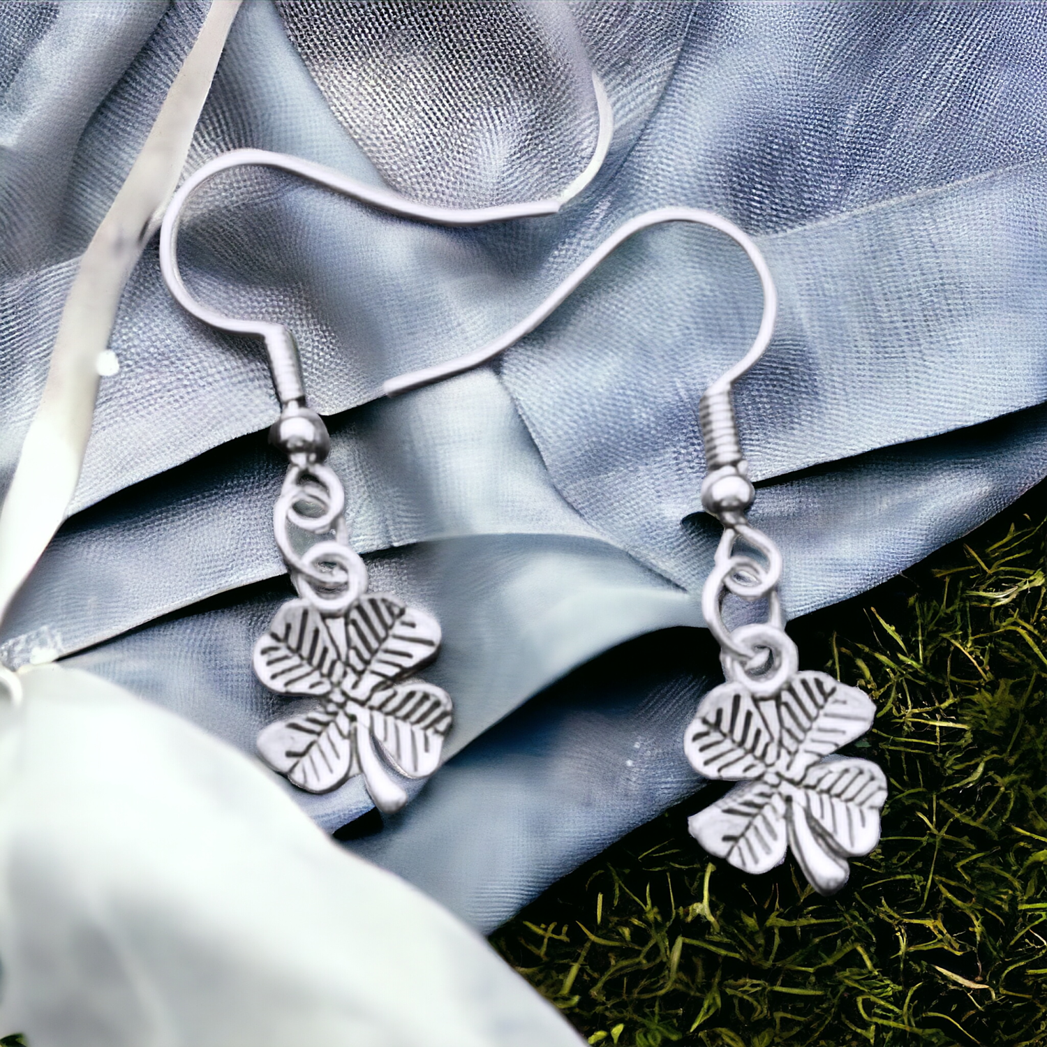 A Beautiful Pair of Silver Four Leaf Clover Drop Earrings A Beautiful Pair of Silver Four Leaf Clover Drop Earrings