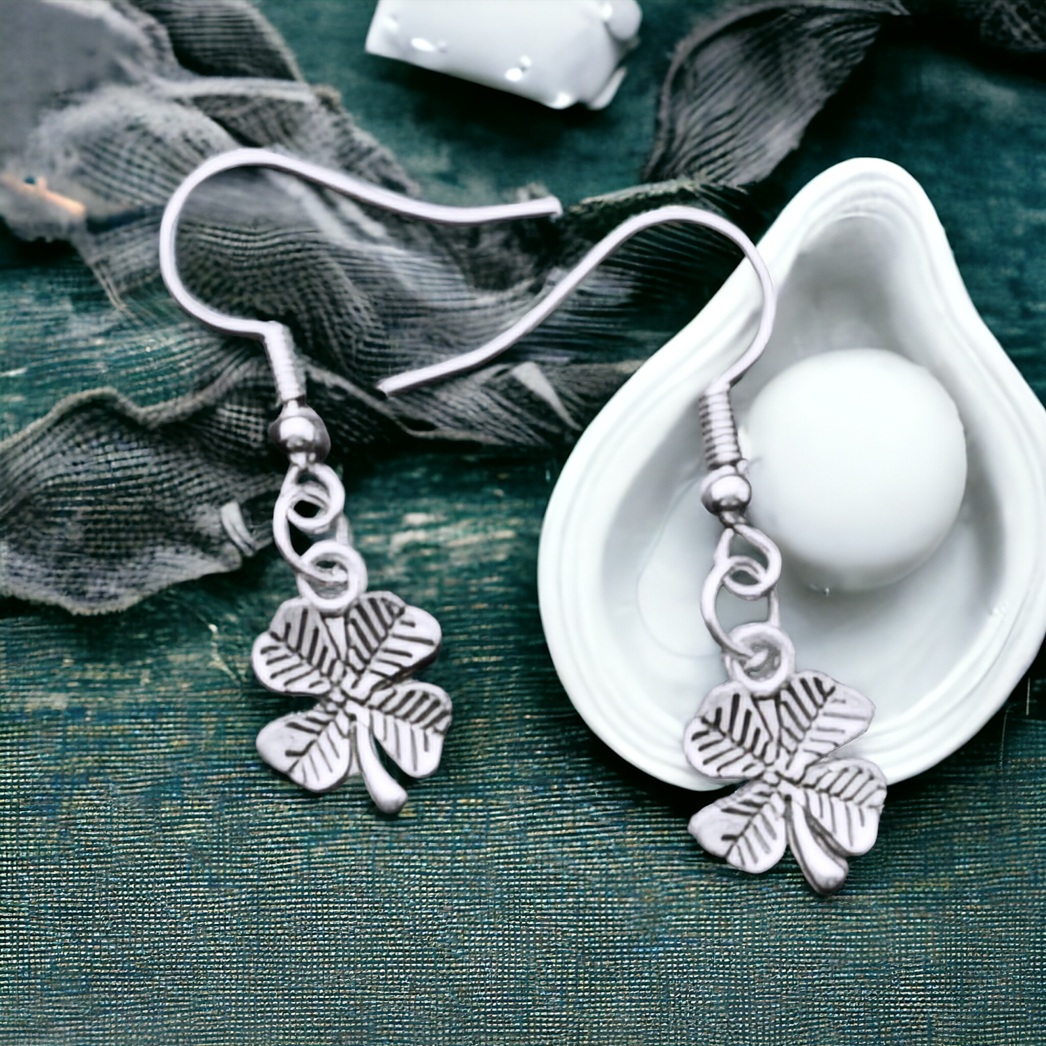 A Beautiful Pair of Silver Four Leaf Clover Drop Earrings A Beautiful Pair of Silver Four Leaf Clover Drop Earrings