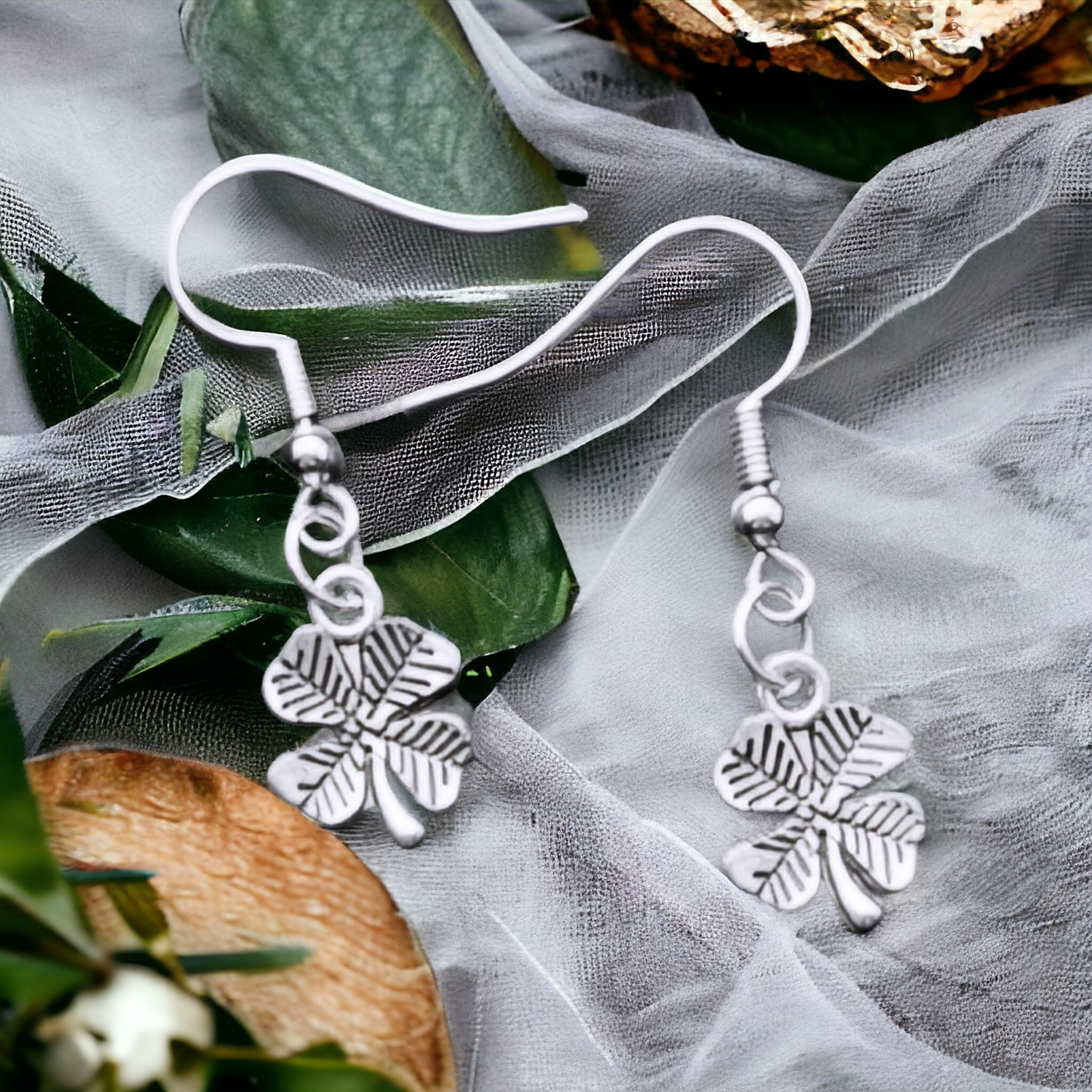A Beautiful Pair of Silver Four Leaf Clover Drop Earrings A Beautiful Pair of Silver Four Leaf Clover Drop Earrings
