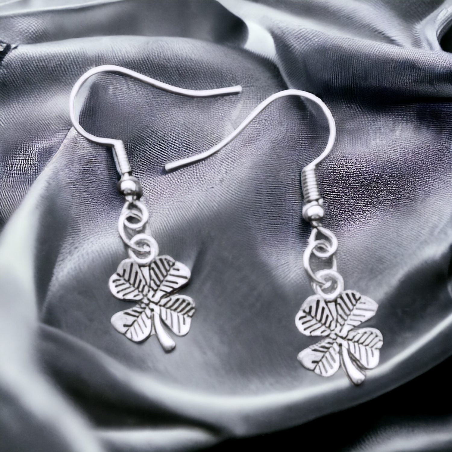 A Beautiful Pair of Silver Four Leaf Clover Drop Earrings A Beautiful Pair of Silver Four Leaf Clover Drop Earrings