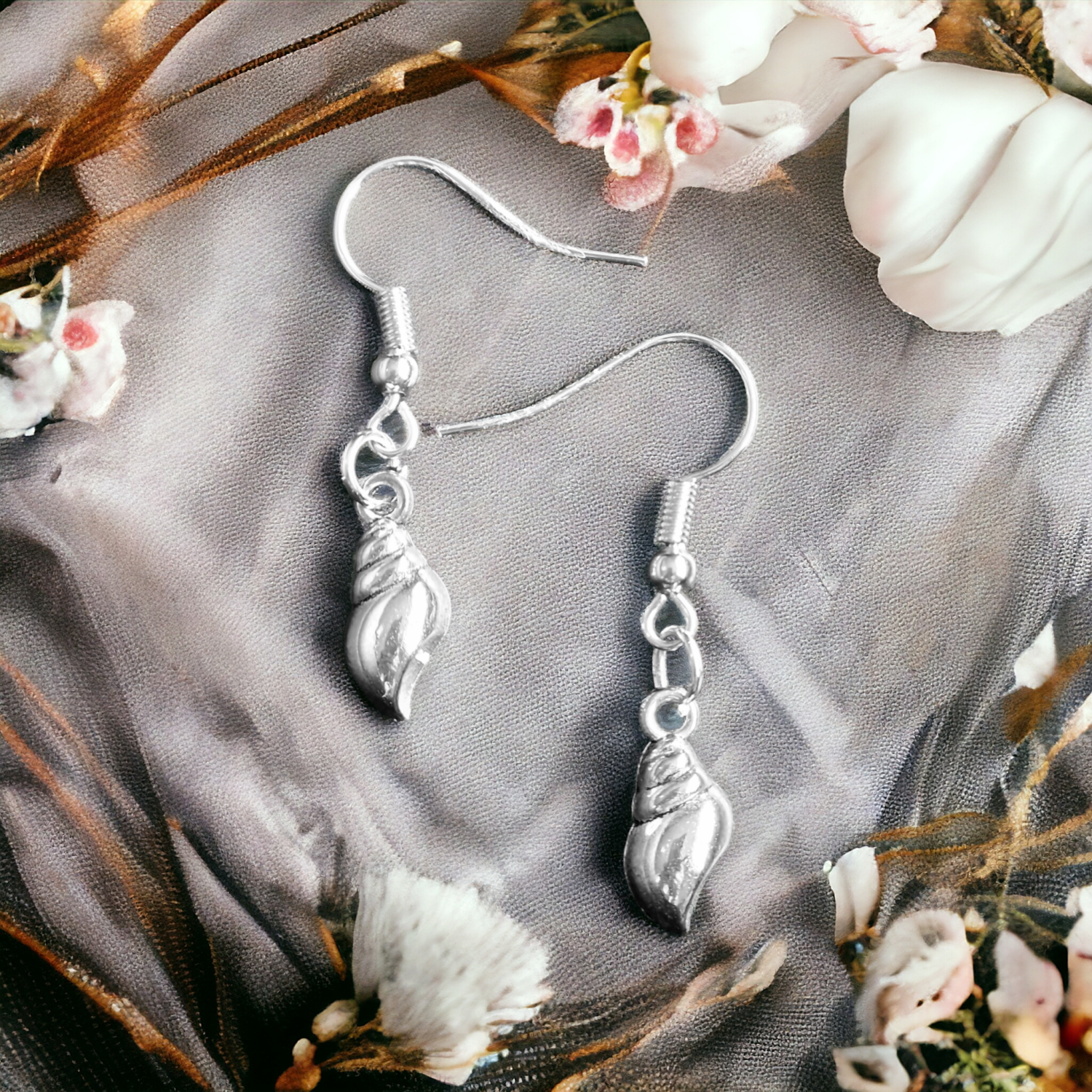 A Beautiful Pair of Silver Seashell Drop Earrings A Beautiful Pair of Silver Seashell Drop Earrings