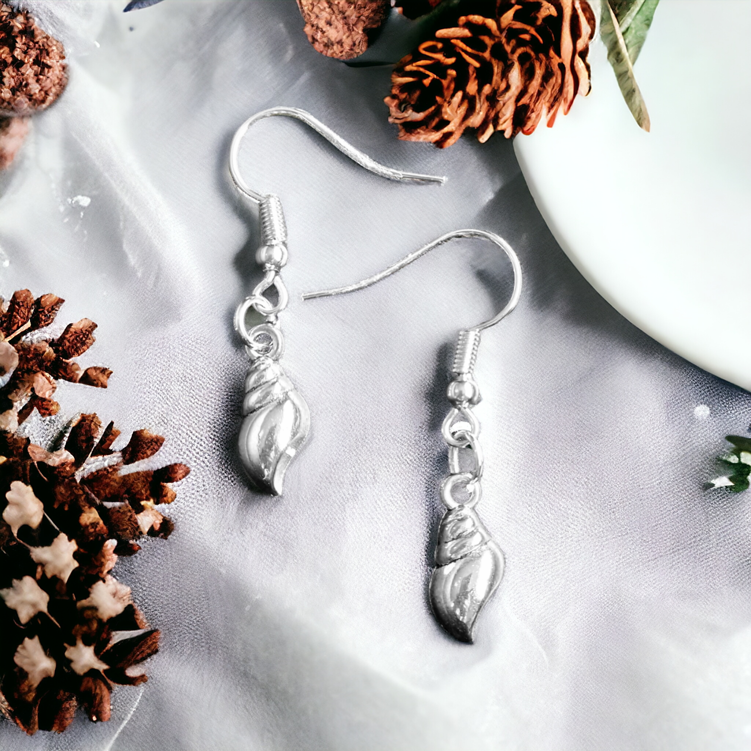 A Beautiful Pair of Silver Seashell Drop Earrings A Beautiful Pair of Silver Seashell Drop Earrings