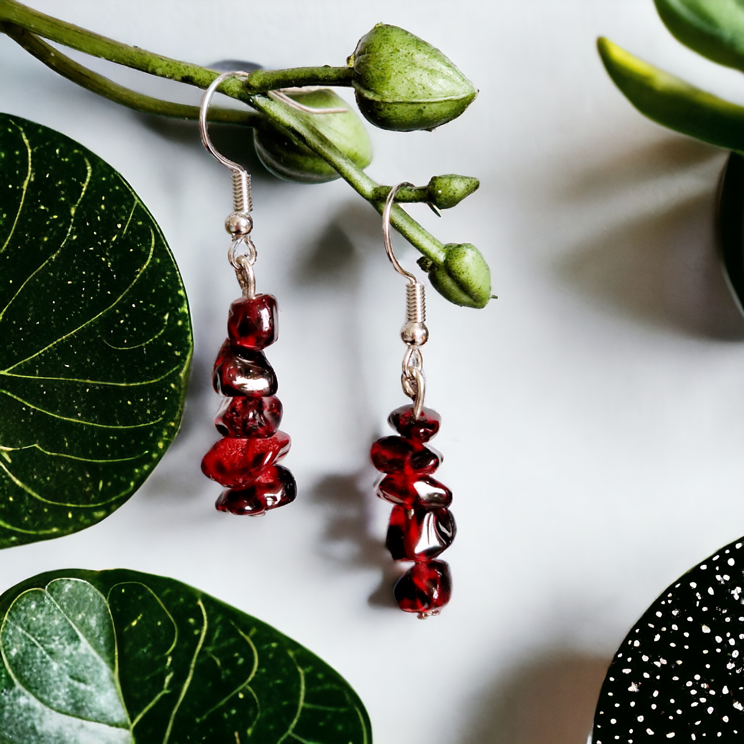 A Beautiful Pair of Almandine Garnet Dangle Silver Hook Earrings A Beautiful Pair of Almandine Garnet Dangle Silver Hook Earrings