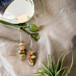 A Beautiful Pair of Unakite Jasper Gemstone Dangle Silver Hook Earrings 2 A Beautiful Pair of Unakite Jasper Gemstone Dangle Silver Hook Earrings 2