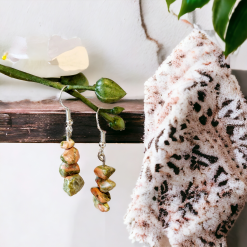 A Beautiful Pair of Unakite Jasper Gemstone Dangle Silver Hook Earrings 4 A Beautiful Pair of Unakite Jasper Gemstone Dangle Silver Hook Earrings 4