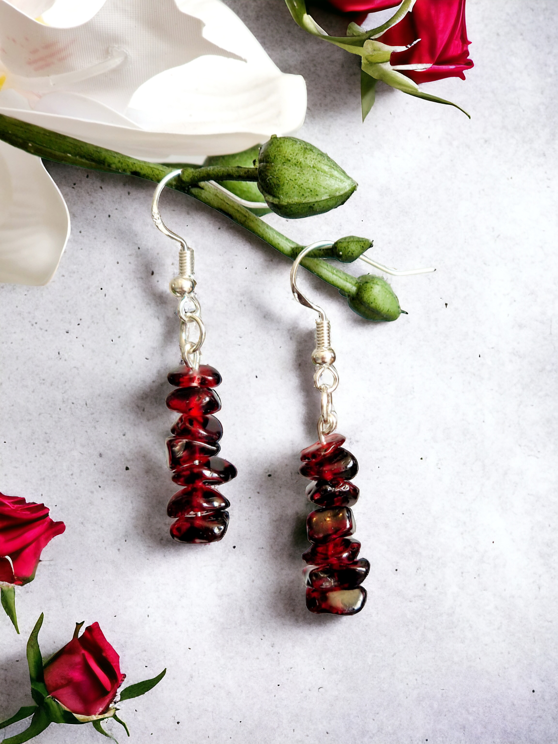 A Beautiful Pair of Almandine Garnet Dangle Silver Hook Earrings A Beautiful Pair of Almandine Garnet Dangle Silver Hook Earrings