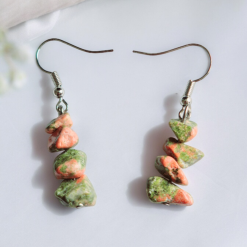 A Beautiful Pair of Unakite Jasper Gemstone Dangle Silver Hook Earrings 6 A Beautiful Pair of Unakite Jasper Gemstone Dangle Silver Hook Earrings 6