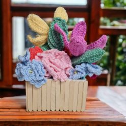 crochet flowers in pot