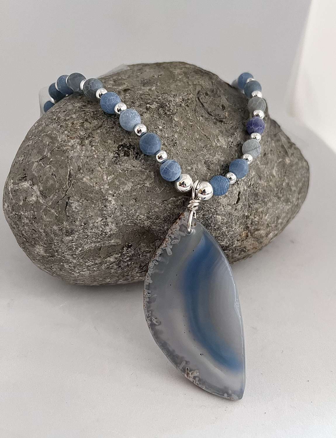 Long Blue Agate Necklace Long Blue Agate Necklace