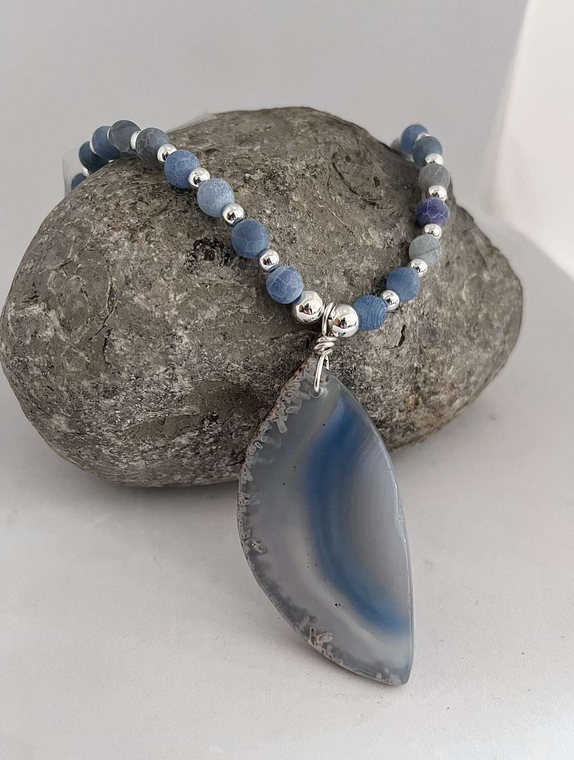 Long Blue Agate Necklace Long Blue Agate Necklace