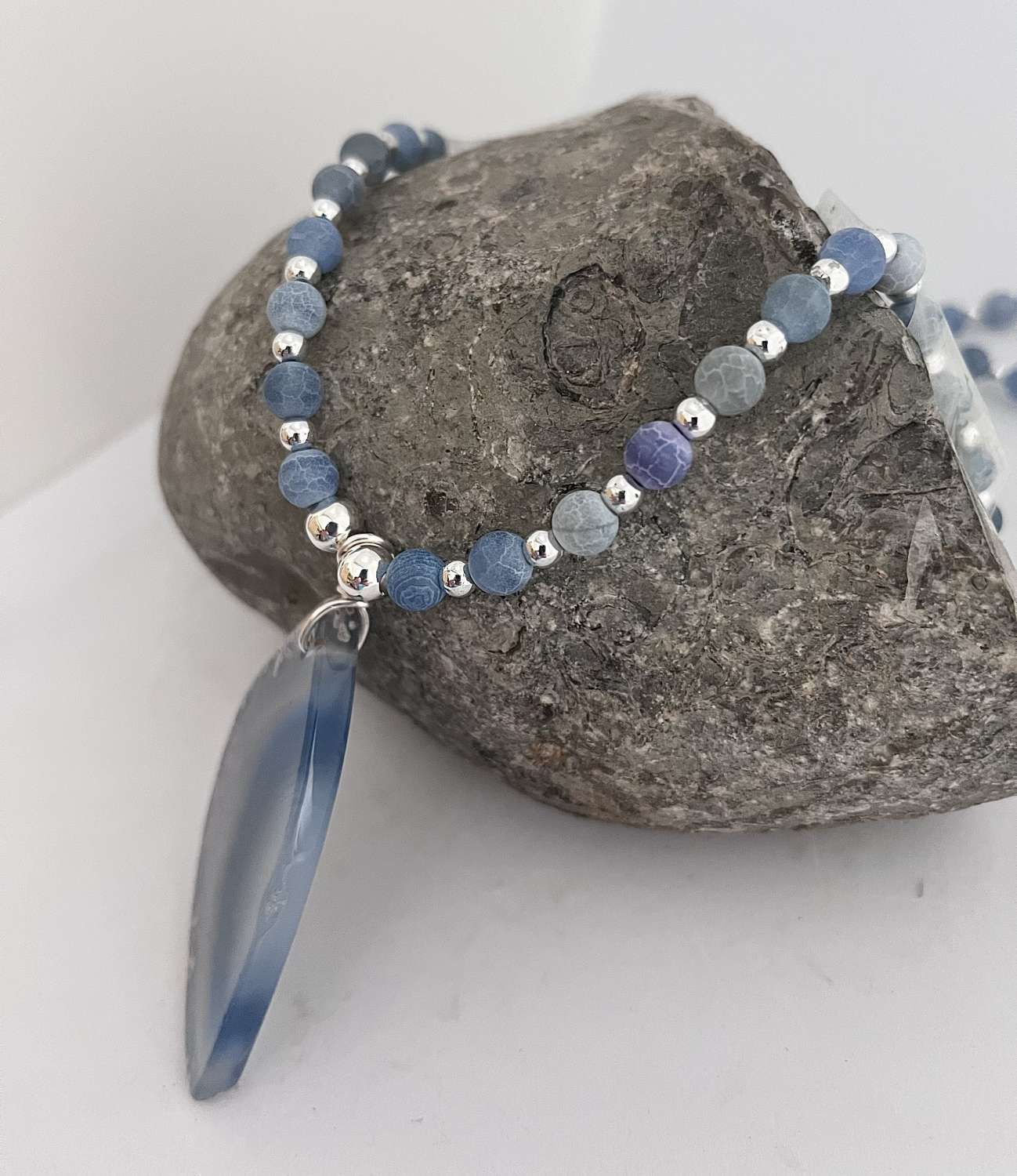 Long Blue Agate Necklace Long Blue Agate Necklace