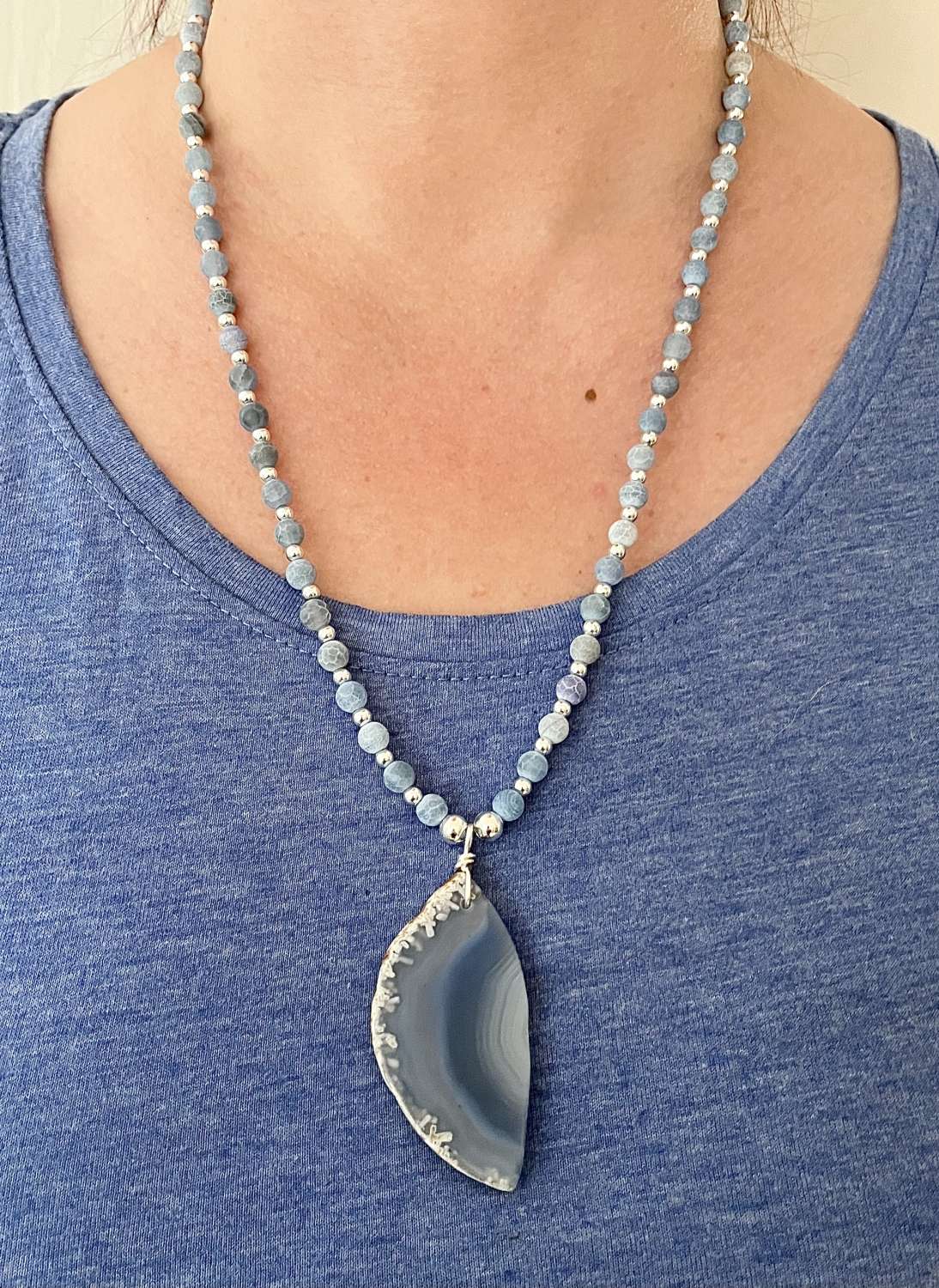 Long Blue Agate Necklace Long Blue Agate Necklace