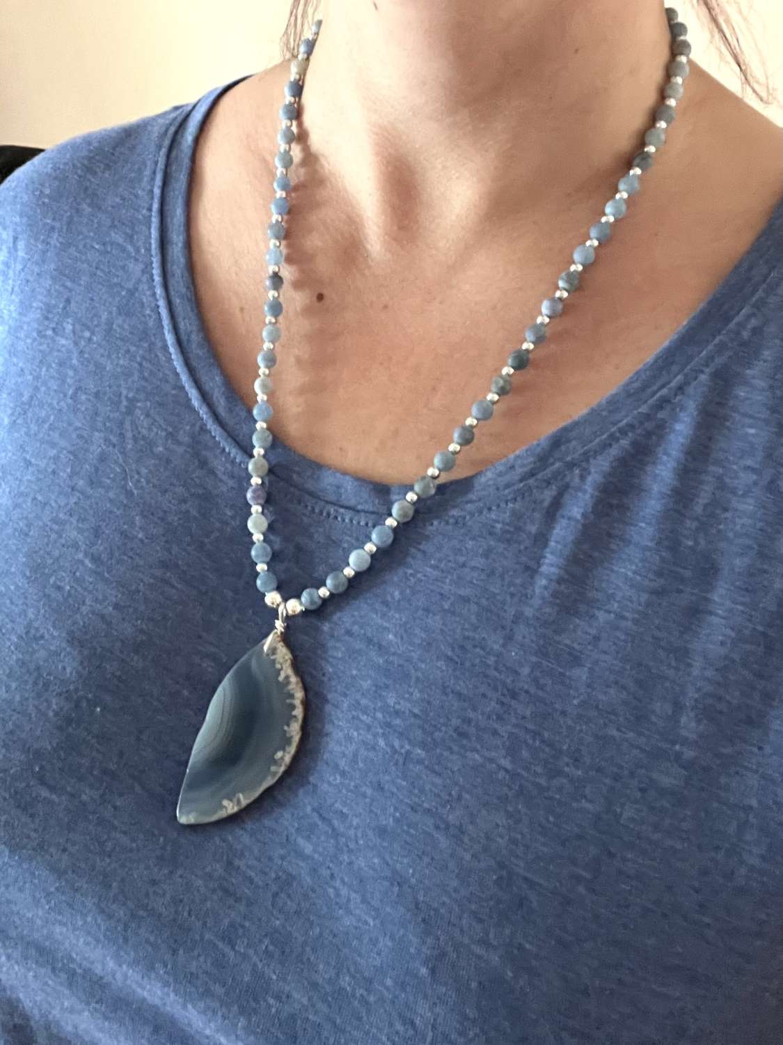 Long Blue Agate Necklace Long Blue Agate Necklace